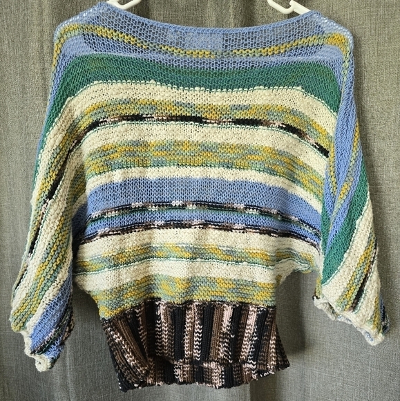 Anthropologie Rosie Neira Sweater Women's Small Multicolor Marbled Bands Crochet - Picture 2 of 4